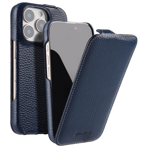 MELKCO MagSafe Skórzane Etui z Klapką do iPhone 16 Pro granatowe