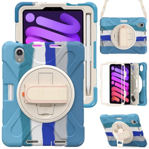 Shockproof Pancerne Etui Obudowa z Paskiem do iPad Mini 7/6 niebieskie