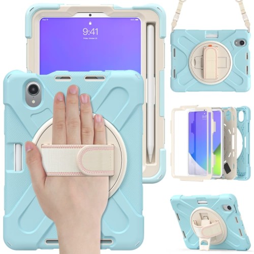 Shockproof Pancerne Etui Obudowa z Paskiem do iPad Mini 7/6 niebieskie