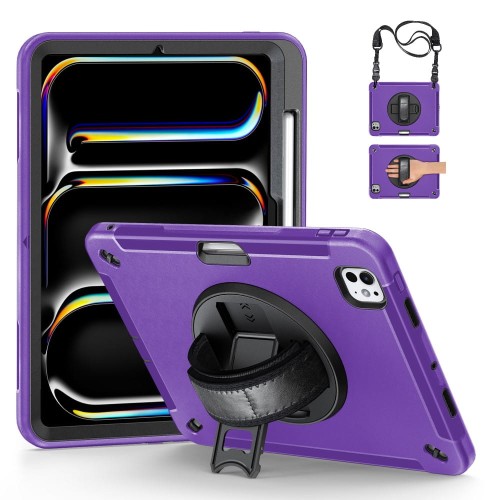 Fioletowe Pancerne Etui z Uchwytem i Paskiem do iPad Pro 11 2024