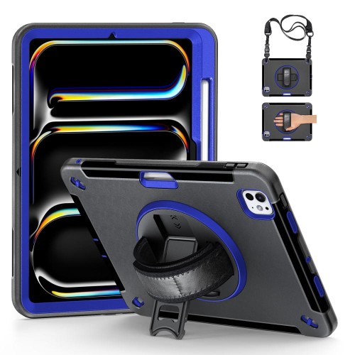 Czarno-niebieskie Pancerne Etui z Uchwytem i Paskiem do iPad Pro 11 2024