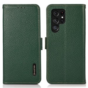 KHAZNEH Skórzane Etui Pokrowiec FRID do Samsung Galaxy S25 Ultra zielone