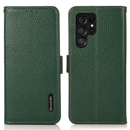 KHAZNEH Skórzane Etui Pokrowiec FRID do Samsung Galaxy S25 Ultra zielone