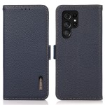 KHAZNEH Skórzane Etui Pokrowiec FRID do Samsung Galaxy S25 Ultra niebieskie