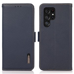 KHAZNEH Skórzane Etui Pokrowiec FRID do Samsung Galaxy S25 Ultra niebieskie