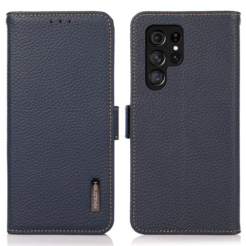 KHAZNEH Skórzane Etui Pokrowiec FRID do Samsung Galaxy S25 Ultra niebieskie