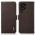 KHAZNEH Skórzane Etui Pokrowiec FRID do Samsung Galaxy S25 Ultra brązowe