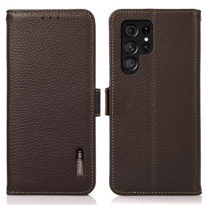 KHAZNEH Skórzane Etui Pokrowiec FRID do Samsung Galaxy S25 Ultra brązowe