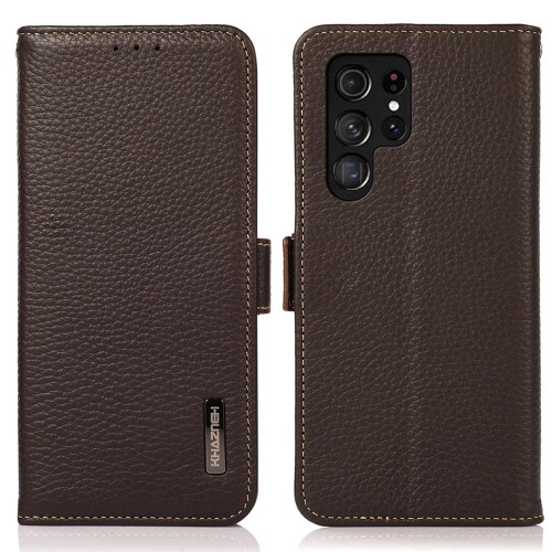 KHAZNEH Skórzane Etui Pokrowiec FRID do Samsung Galaxy S25 Ultra brązowe