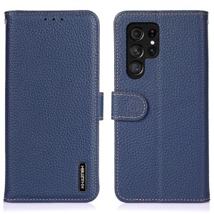 KHAZNEH Skórzane Etui Pokrowiec do Samsung Galaxy S25 Ultra niebieskie