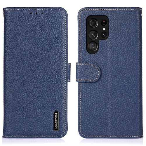 KHAZNEH Skórzane Etui Pokrowiec do Samsung Galaxy S25 Ultra niebieskie