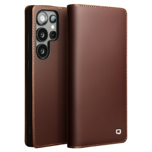 QIALINO Skórzane Matowe Etui do Samsung Galaxy S25 Ultra brązowe