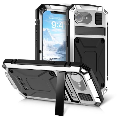 R-JUST Pancerne Etui Antywstrząsowe do iPhone 16e srebrne