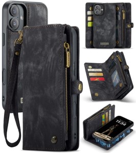 CASEME Czarne Etui Pokrowiec Portfel do iPhone 16 Plus
