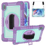 Pancerne Etui z Uchwytem i Paskiem do Huawei MatePad SE 11 2024 fioletowo-zielone