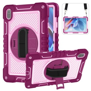 Pancerne Etui z Uchwytem i Paskiem do Huawei MatePad SE 11 2024 różowo-bordowe
