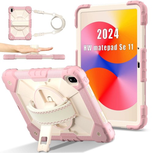 Mocne Etui z Uchwytem i Paskiem do Huawei MatePad SE 11 2024 różowe