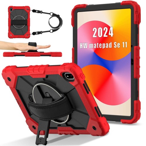 Mocne Etui z Uchwytem i Paskiem do Huawei MatePad SE 11 2024 czerwone