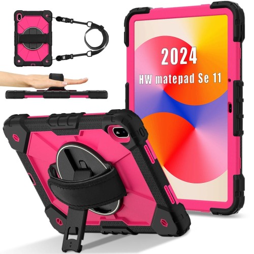 Mocne Etui z Uchwytem i Paskiem do Huawei MatePad SE 11 2024 różowe