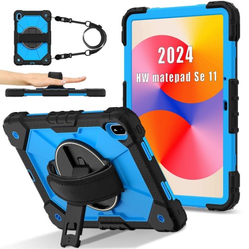 Mocne Etui z Uchwytem i Paskiem do Huawei MatePad SE 11 2024 niebieskie