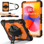 Mocne Etui z Uchwytem i Paskiem do Huawei MatePad SE 11 2024 pomarańczowe