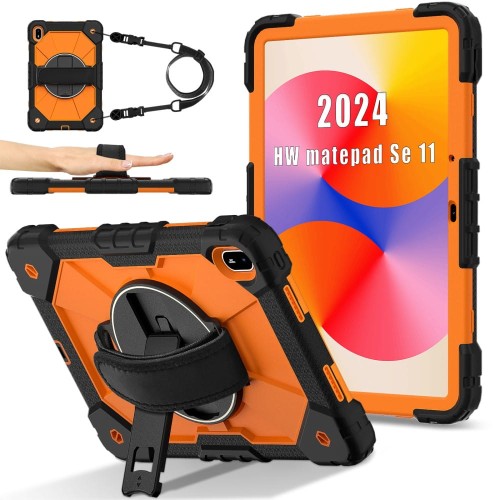 Mocne Etui z Uchwytem i Paskiem do Huawei MatePad SE 11 2024 pomarańczowe