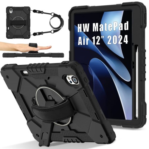 Mocne Etui z Uchwytem i Paskiem do Huawei MatePad Air 12 2024 czarne