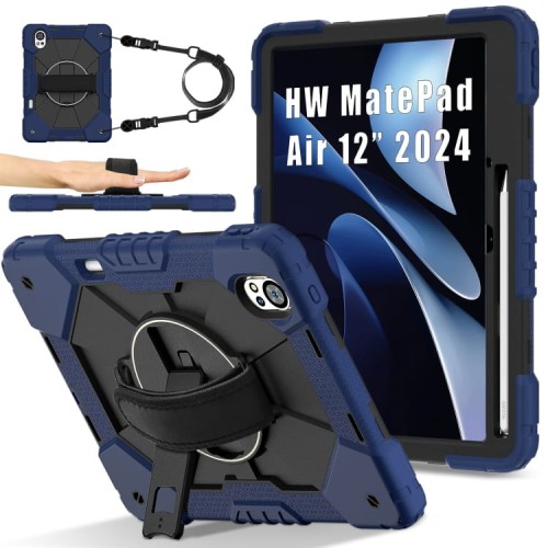 Mocne Etui z Uchwytem i Paskiem do Huawei MatePad Air 12 2024 granatowe
