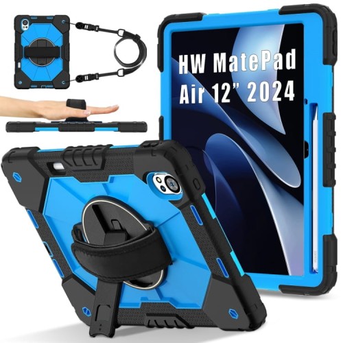 Mocne Etui z Uchwytem i Paskiem do Huawei MatePad Air 12 2024 niebieskie