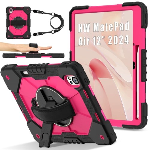 Mocne Etui z Uchwytem i Paskiem do Huawei MatePad Air 12 2024 różowe