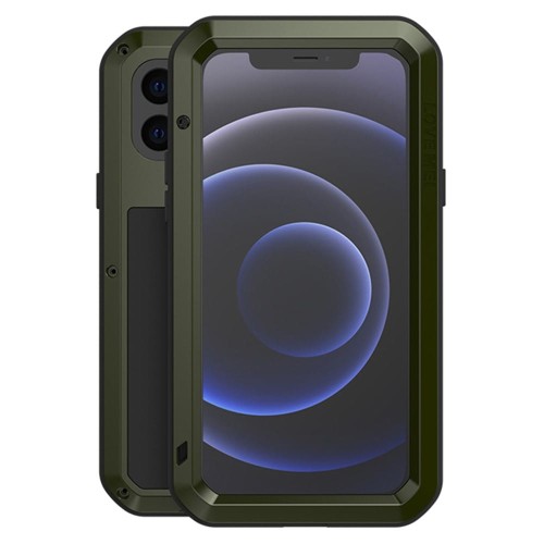 LOVE MEI Pancerne Etui Metal Szkło do iPhone 12 Mini zielone