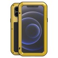 LOVE MEI Pancerne Etui Metal Szkło do iPhone 12 Mini żółte