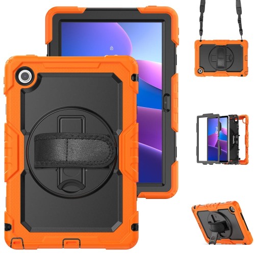 Pancerne Etui z Uchwytem i Paskiem do Lenovo Tab 10.1 2025 pomarańczowe