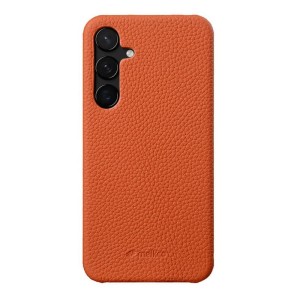 MELKCO Skórzane Etui Plecki Obudowa do Samsung Galaxy S25 pomarańczowe
