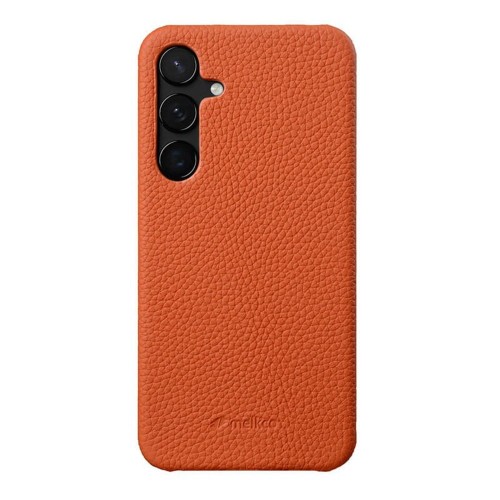 MELKCO Skórzane Etui Plecki Obudowa do Samsung Galaxy S25 pomarańczowe