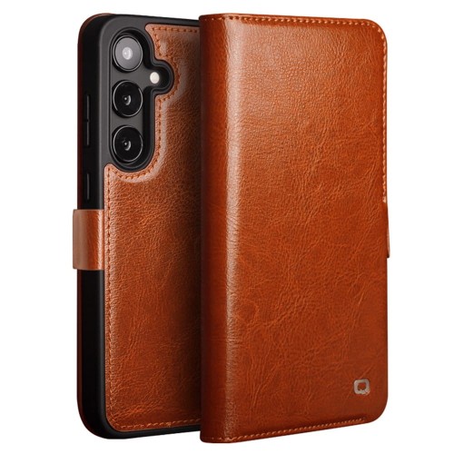 QIALINO Eleganckie Skórzane Etui do Samsung Galaxy S25 brązowe jasne