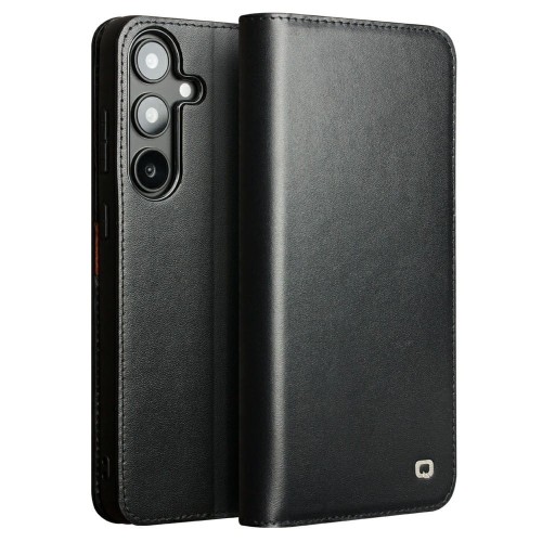 QIALINO Skórzane Matowe Etui do Samsung Galaxy S25 czarne
