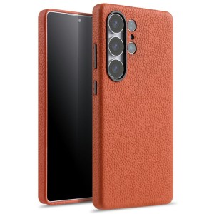MELKCO Skórzane Etui Plecki do Samsung Galaxy S25 Ultra pomarańczowe