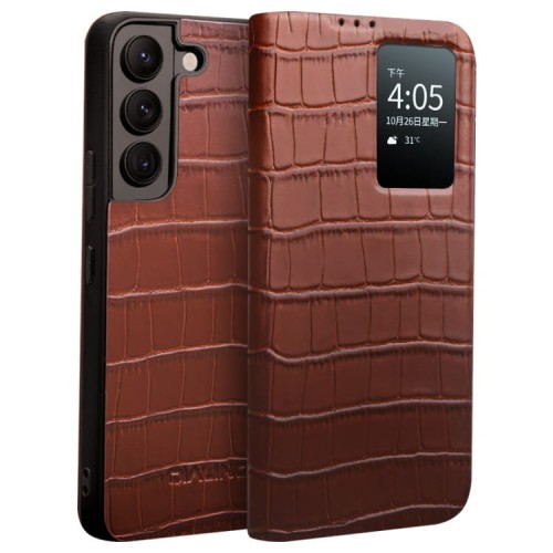 QIALINO Eleganckie Skórzane Etui do Samsung Galaxy S22+ brązowe