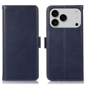 Skórzane Etui Pokrowiec RFID do iPhone 17 Pro Max granatowy