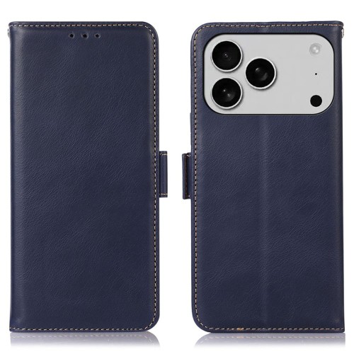 Skórzane Etui Pokrowiec RFID do iPhone 17 Pro Max granatowy