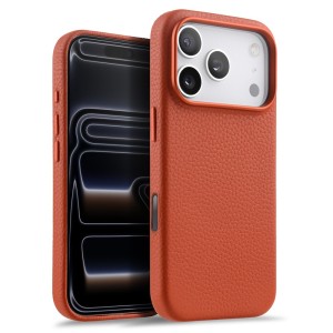 MELKCO Skórzane Etui Obudowa MagSafe do iPhone 17 Pro Max pomarańczowe