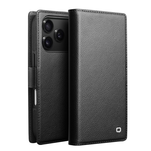 QIALINO Magnetyczne Eleganckie Skórzane Etui do iPhone 17 Pro Max czarne