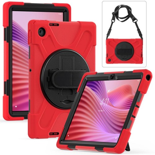 Pancerne Etui z Uchwytem i Paskiem do Lenovo Tab 10.1 2025 czerwone