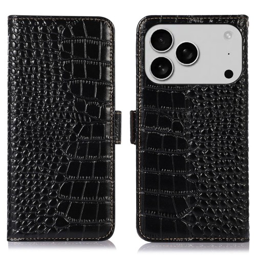 Eleganckie Skórzane Etui Pokrowiec do iPhone 17 Pro czarne