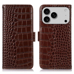 Eleganckie Skórzane Etui Pokrowiec do iPhone 17 Pro brązowe