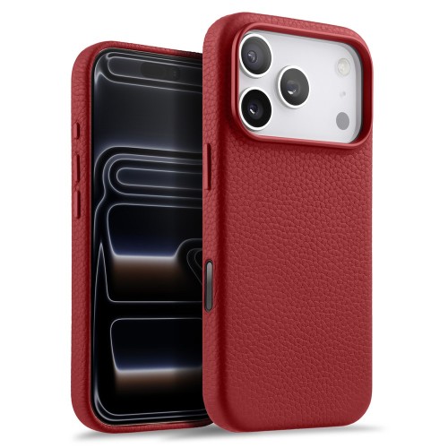 MELKCO Skórzane Etui Obudowa MagSafe do iPhone 17 Pro Max czerwone