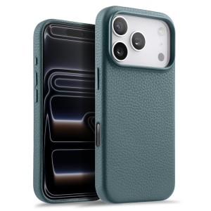 MELKCO Skórzane Etui Obudowa MagSafe do iPhone 17 Pro niebieskie