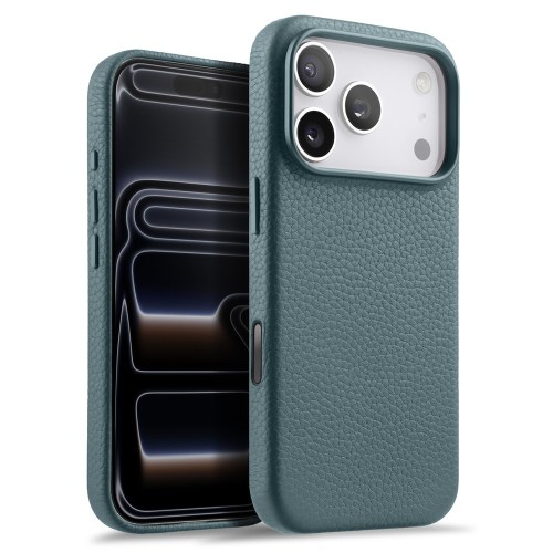 MELKCO Skórzane Etui Obudowa MagSafe do iPhone 17 Pro niebieskie