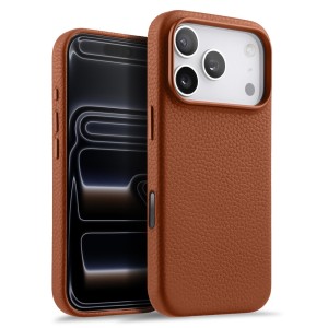 MELKCO Skórzane Etui Obudowa MagSafe do iPhone 17 Pro brązowe